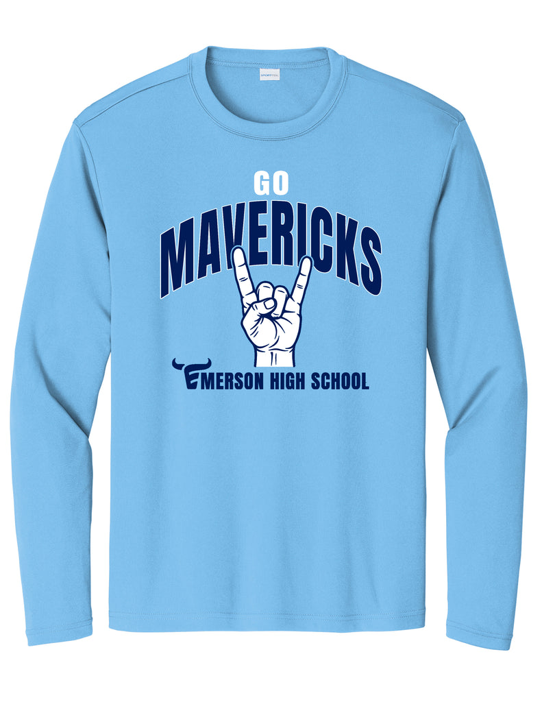 Emerson Baseball Horns Signal Carolina Blue Sports Tek DriFit Long Sleeve Tee