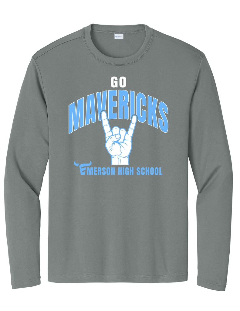Emerson Baseball Horns Signal Grey Concrete Sports Tek DriFit Long Sleeve Tee