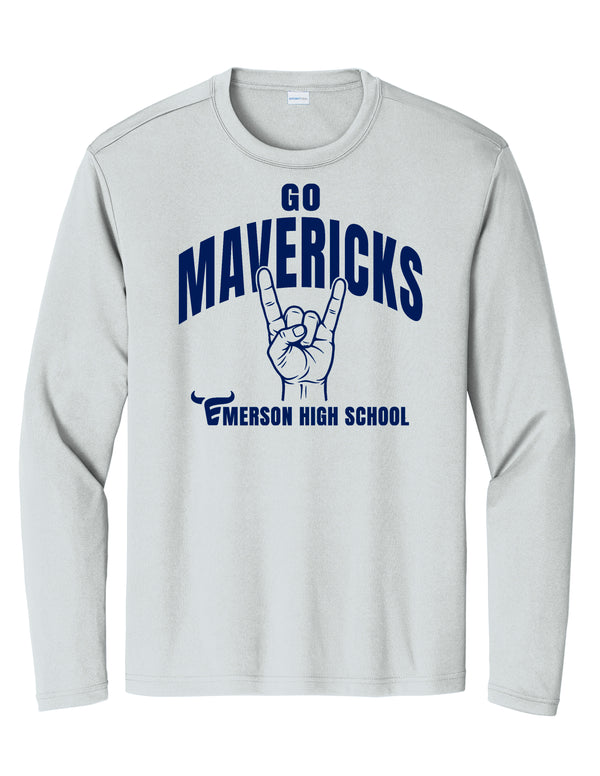 Emerson Baseball Horns Signal Ash Gray Sports Tek DriFit Long Sleeve Tee