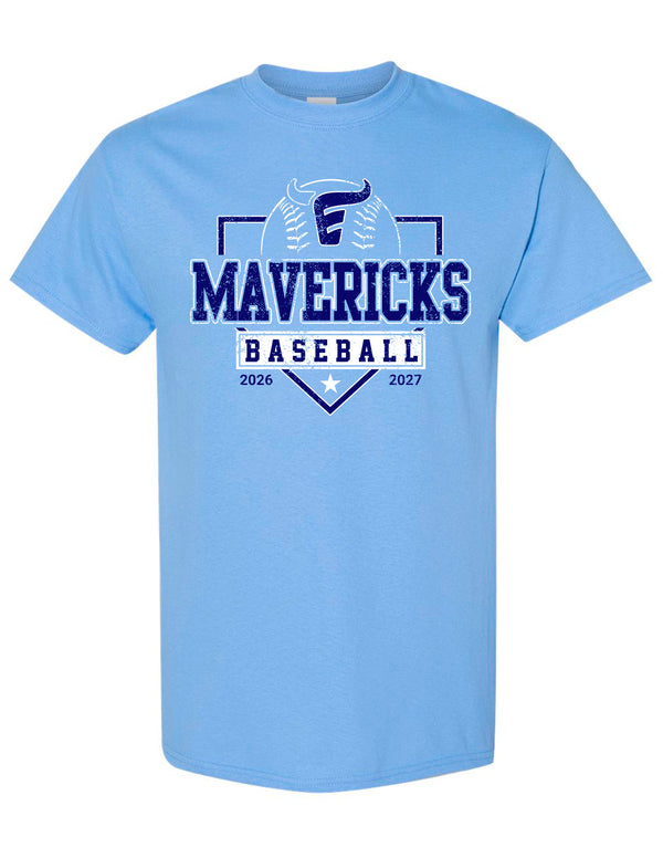 Emerson Baseball Mavericks Distressed Carolina Blue Gildan Tee