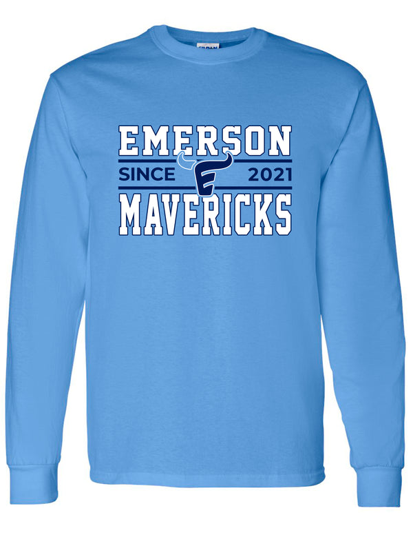 Emerson Baseball Simple Carolina Blue Gildan Long Sleeve Tee