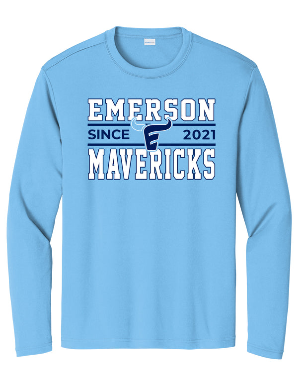 Emerson Baseball Simple Carolina Blue Sports Tek DriFit Long Sleeve Tee