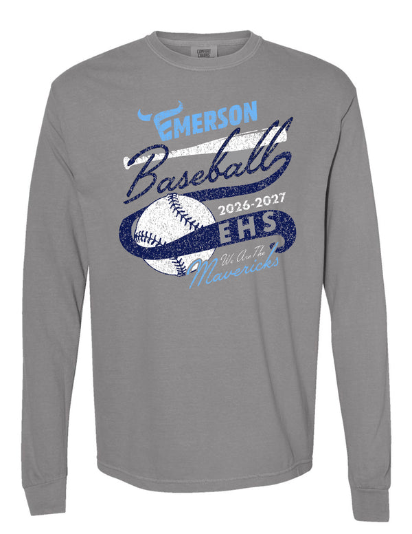 Emerson Baseball We Are The Mavericks Grey Comfort Colors Long Sleeve Tee