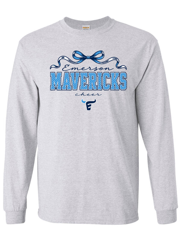 Emerson Cheer Bow & Dots Ash Gray Gildan Long Sleeve Tee