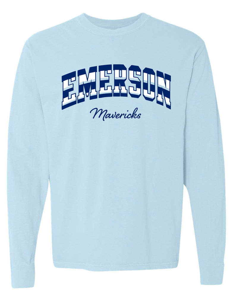 Emerson Cheer Color Block Stripe Chambray Comfort Colors Long Sleeve Tee
