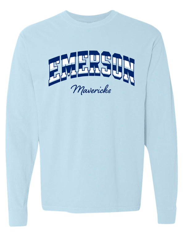 Emerson Cheer Color Block Stripe Chambray Comfort Colors Long Sleeve Tee