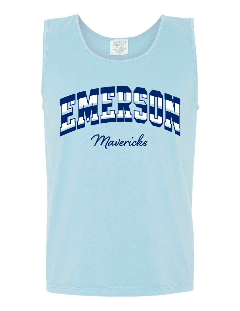 Emerson Cheer Color Block Stripe Chambray Comfort Colors Unisex Tank