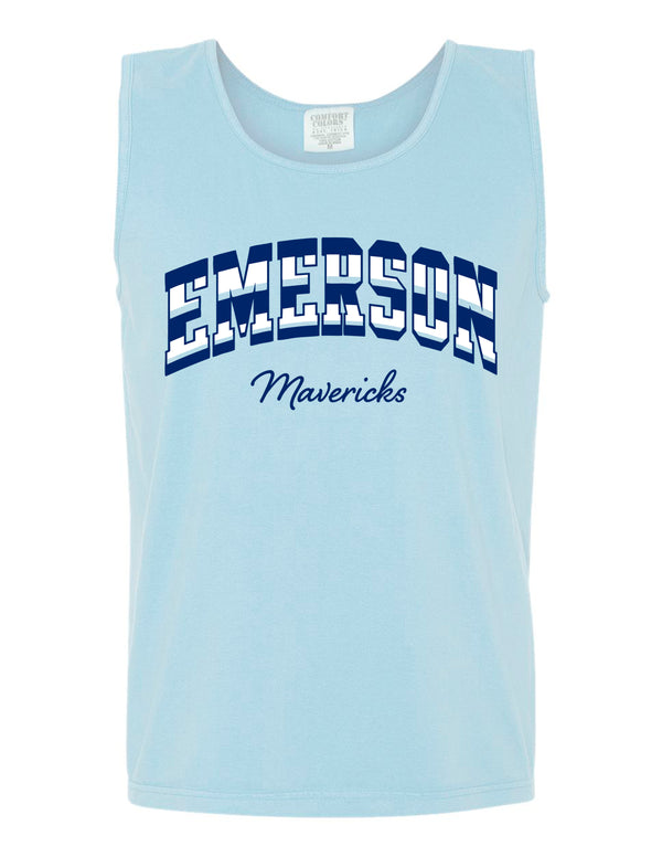 Emerson Cheer Color Block Stripe Chambray Comfort Colors Unisex Tank