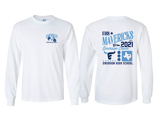 Emerson Cheer Mixed Frocket White Gildan Long Sleeve Tee
