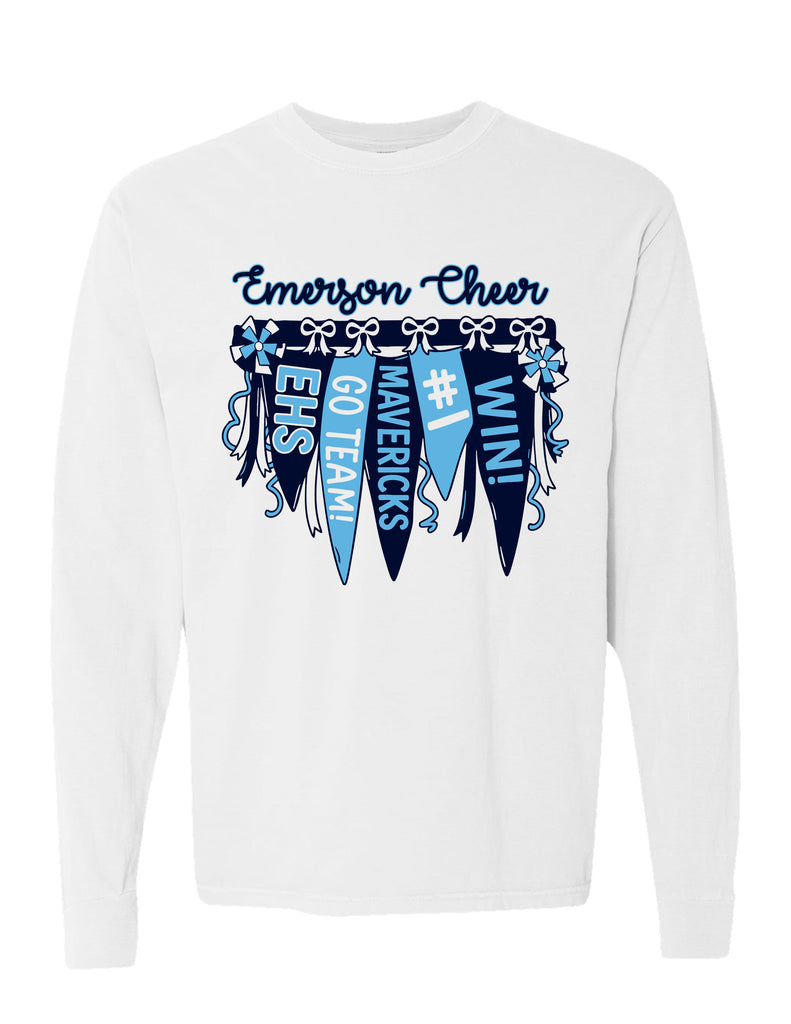 Emerson Cheer Pennants White Comfort Colors Long Sleeve Tee