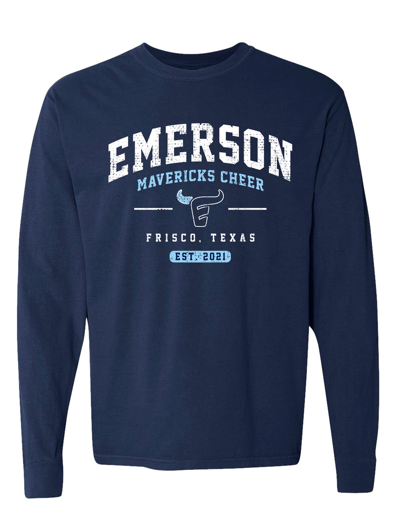 Emerson Cheer Simple True Navy Comfort Colors Long Sleeve Tee