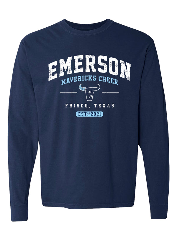 Emerson Cheer Simple True Navy Comfort Colors Long Sleeve Tee