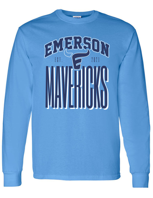 Emerson Cheer Tall Mavericks Gildan Carolina Blue Long Sleeve Tee