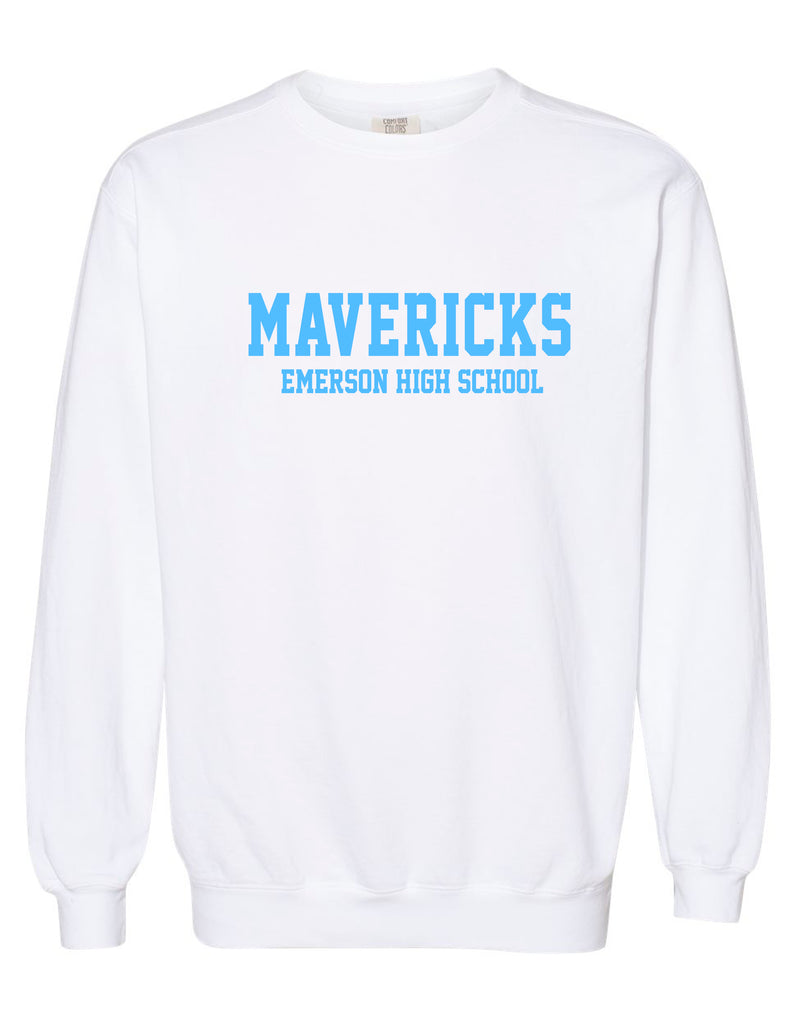 Emerson Cheer Tone on Tone Embroidered Comfort Colors White Crewneck Sweatshirt