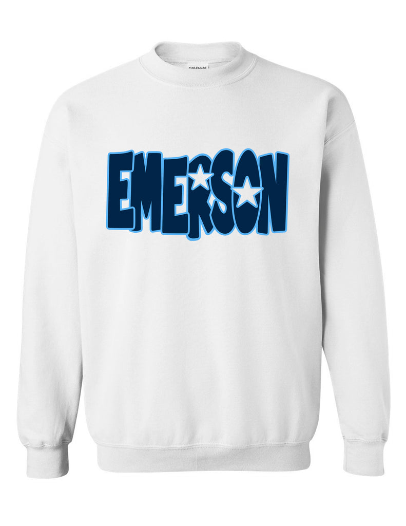 Emerson Cheer White Comic Star Design Crewneck Sweatshirt
