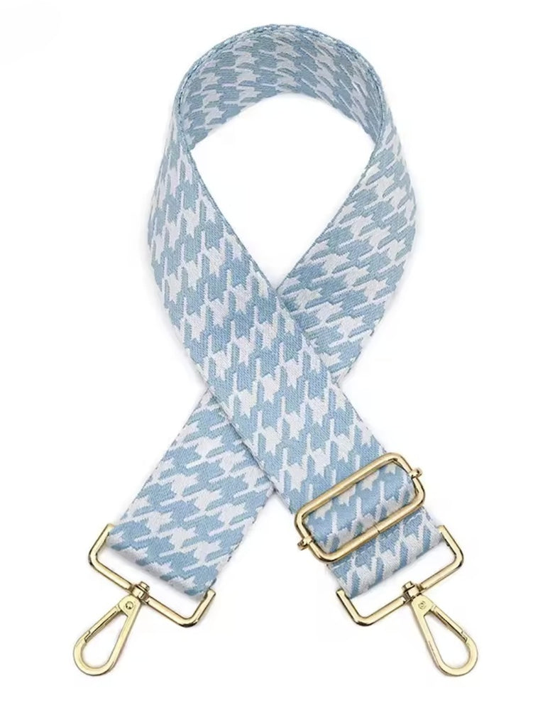 Emerson Cheer White and Blue Houndstooth Purse Strap with Gold Hardware