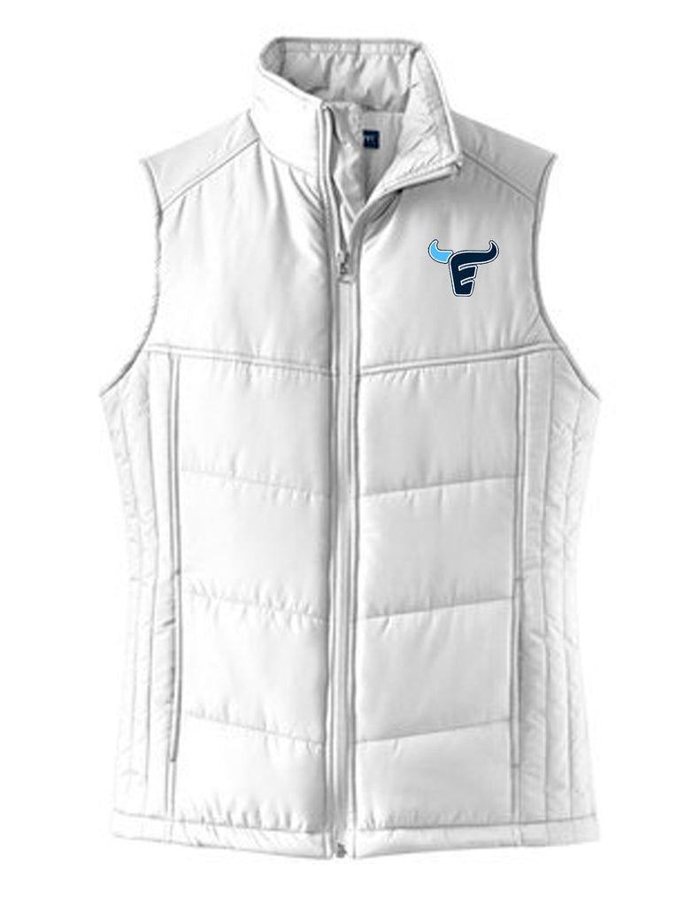 Emerson Cheer Women's White Puffer Vest with Embroidered Logo
