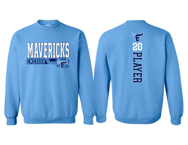 Emerson Football Carolina Blue Gildan Crewneck with Personalization Option