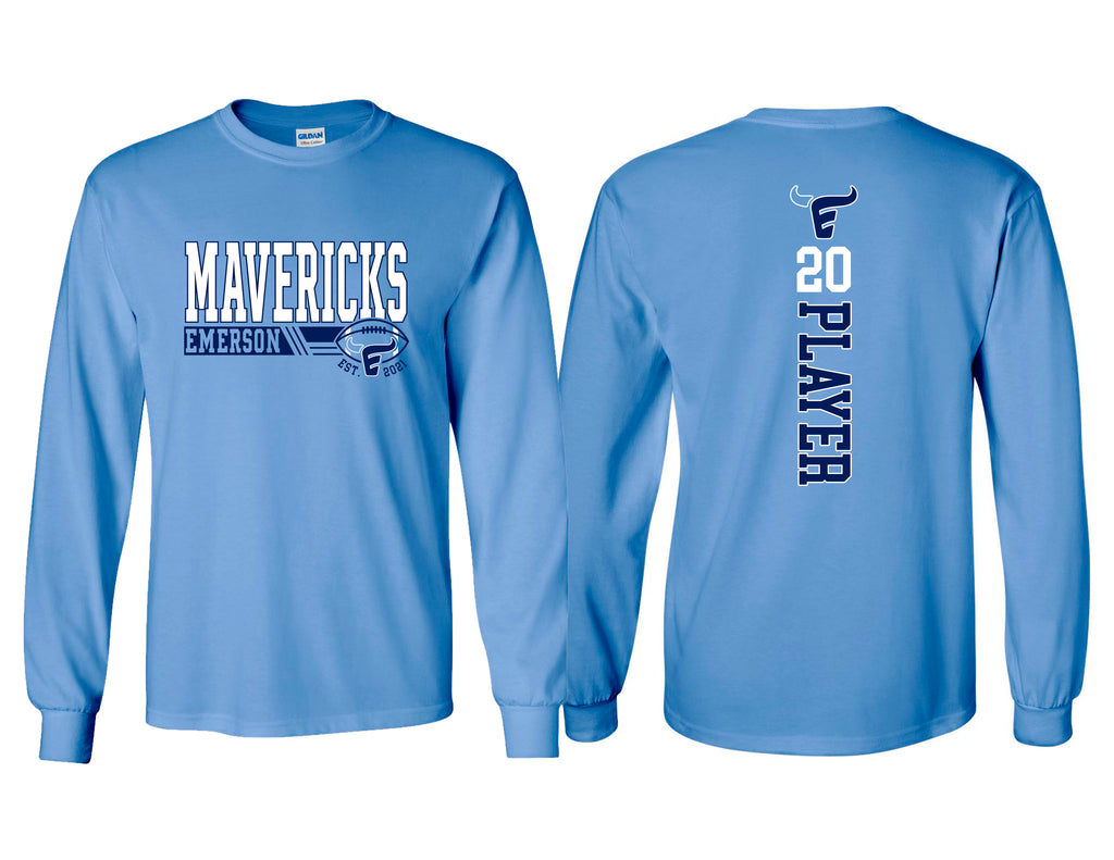 Emerson Football Carolina Blue Gildan Long Sleeve Tee with Personalization Option