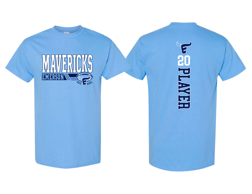 Emerson Football Carolina Blue Gildan Tee with Personalization Option