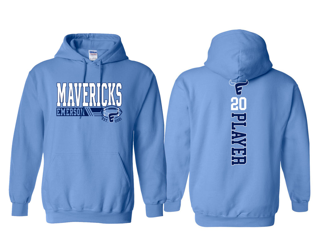 Emerson Football Carolina Blue Gildan Hoodie with Personalization Option