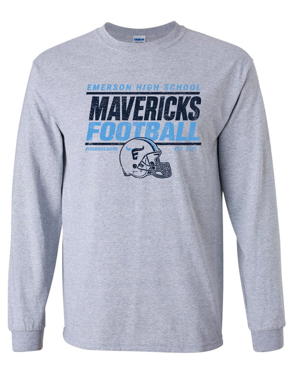 Emerson Football Helmet Gildan Sports Gray Long Sleeve Tee