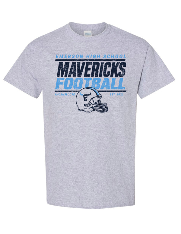 Emerson Football Helmet Gildan Sports Gray Tee