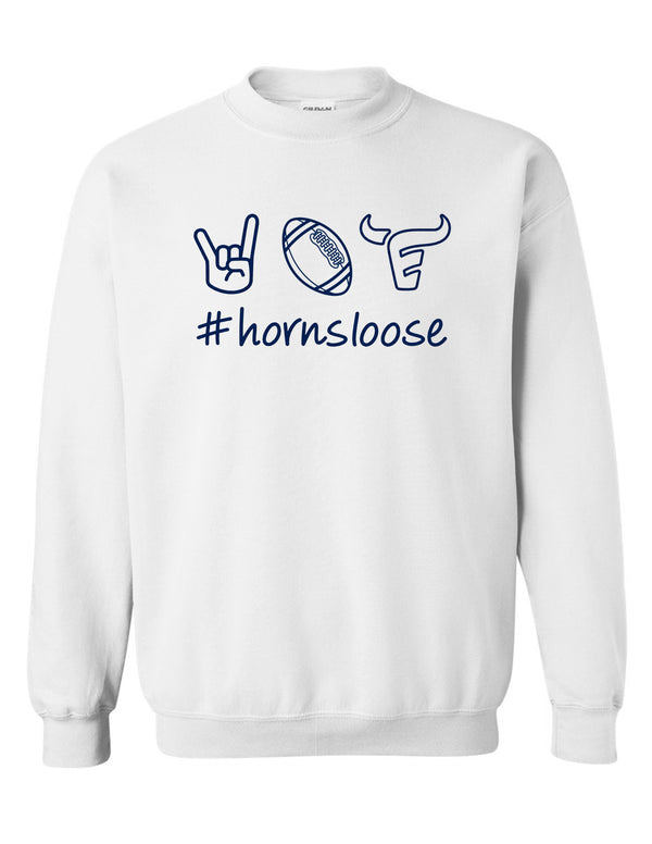 Emerson Football Horns Loose Doodle White Gildan Crewneck