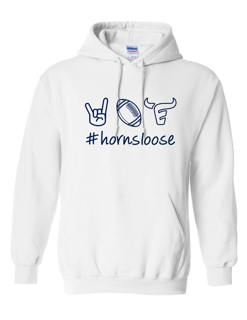 Emerson Football Horns Loose Doodle White Gildan Hoodie