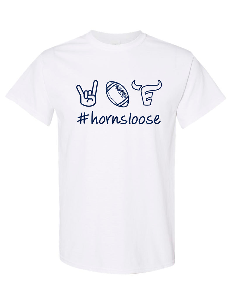 Emerson Football Horns Loose Doodle White Gildan Tee