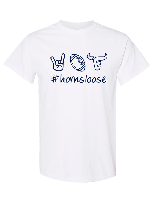 Emerson Football Horns Loose Doodle White Gildan Tee