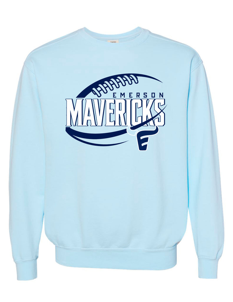 Emerson Football Mavericks Ball Comfort Colors Chambray Crewneck