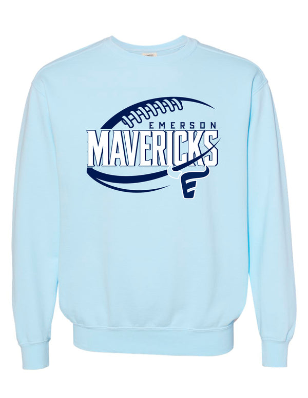Emerson Football Mavericks Ball Comfort Colors Chambray Crewneck