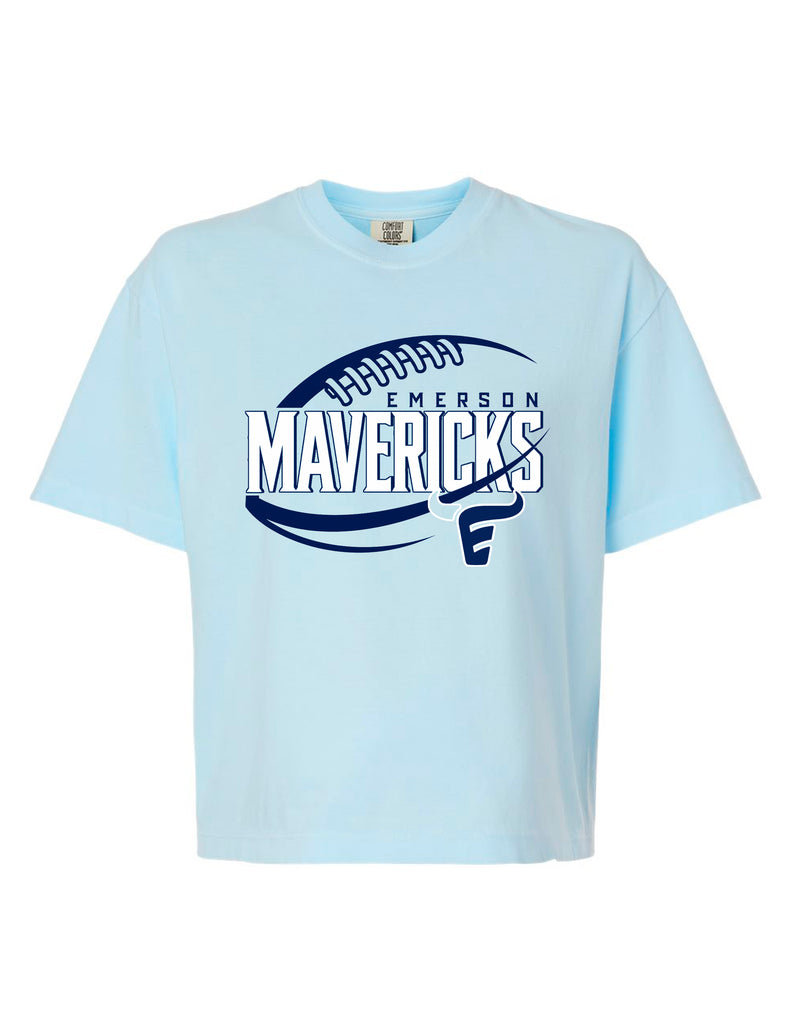 Emerson Football Mavericks Ball Comfort Colors Chambray Boxy Cropped Tee