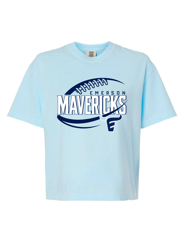 Emerson Football Mavericks Ball Comfort Colors Chambray Boxy Cropped Tee