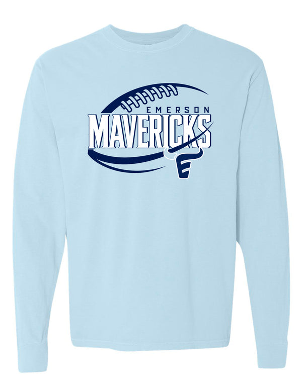 Emerson Football Mavericks Ball Comfort Colors Chambray Long Sleeve Tee