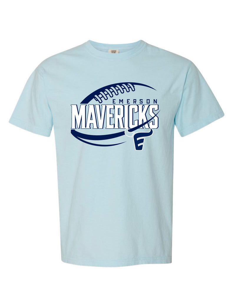 Emerson Football Mavericks Ball Comfort Colors Chambray Tee