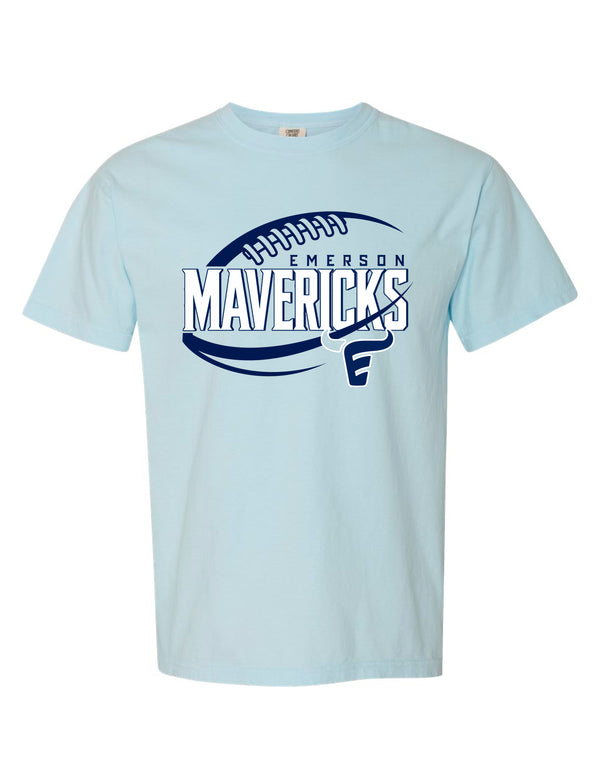 Emerson Football Mavericks Ball Comfort Colors Chambray Tee