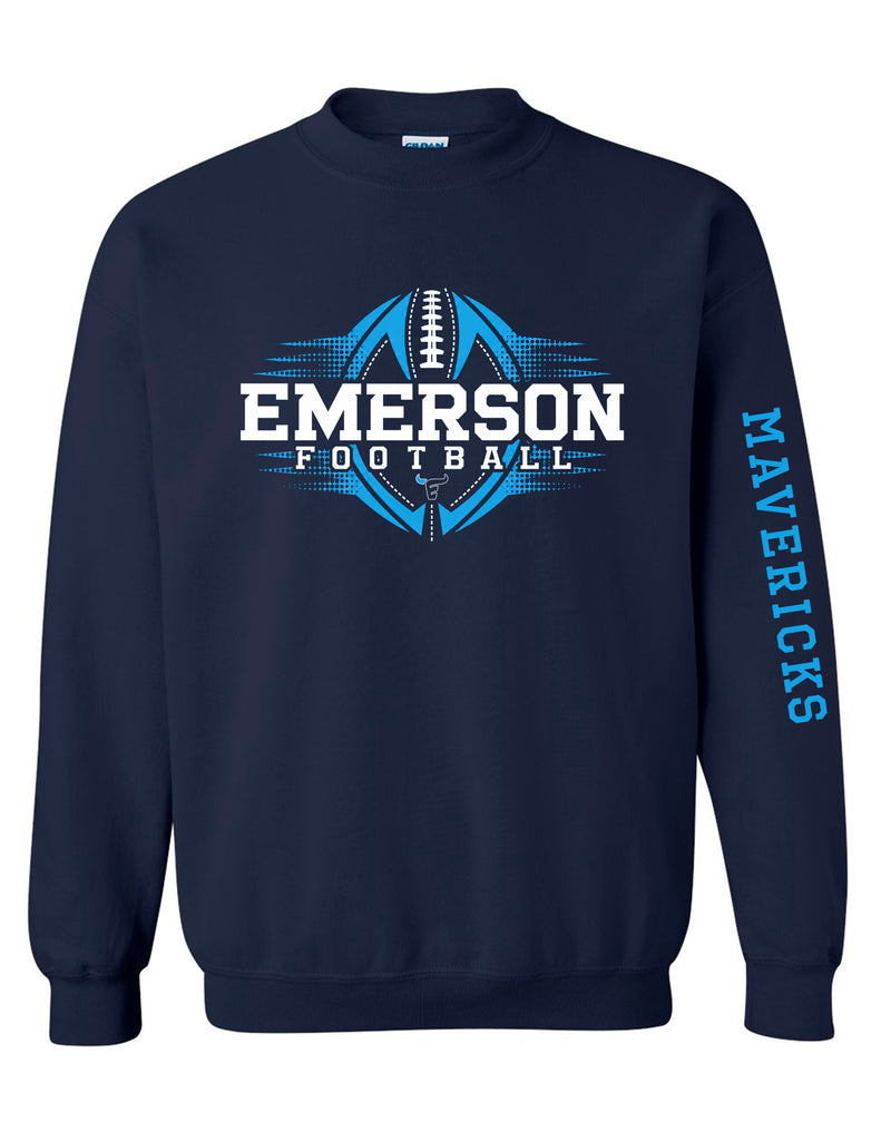 Emerson Football Gildan Navy Gradient Crewneck with Mavericks Sleeve