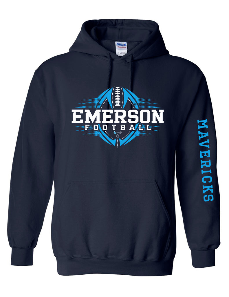Emerson Football Gildan Navy Gradient Hoodie with Mavericks Sleeve