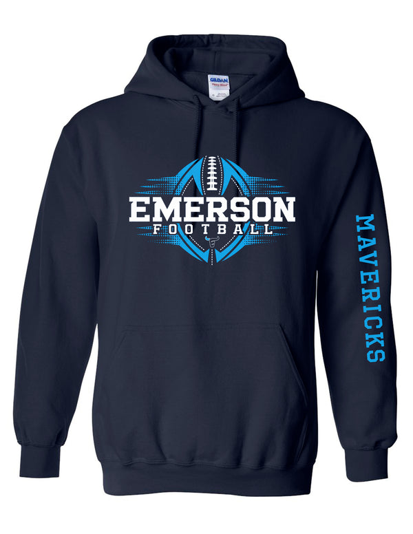 Emerson Football Gildan Navy Gradient Hoodie with Mavericks Sleeve