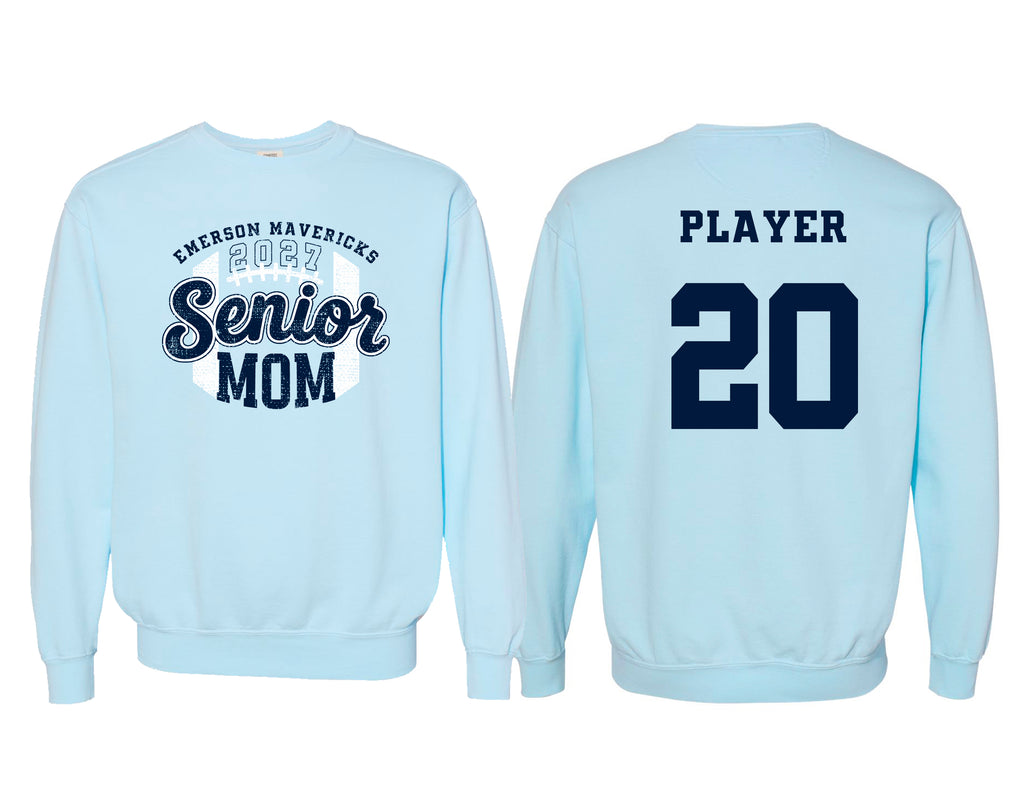 Emerson Football Senior Mom Comfort Colors Chambray Crewneck with Personalization