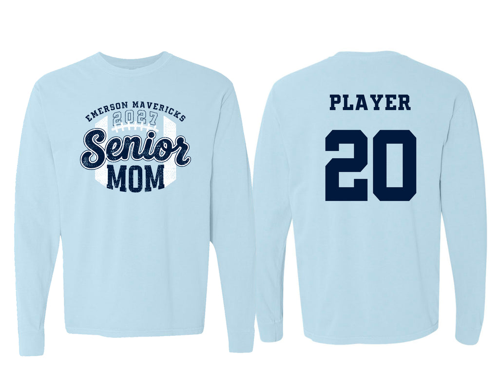 Emerson Football Senior Mom Comfort Colors Chambray Long Sleeve Tee with Personalization
