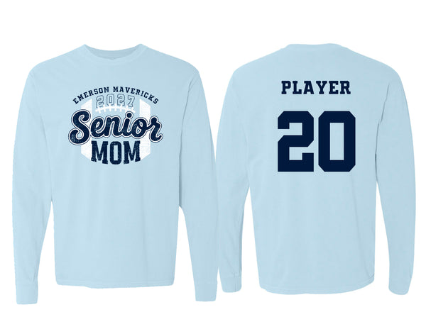 Emerson Football Senior Mom Comfort Colors Chambray Long Sleeve Tee with Personalization