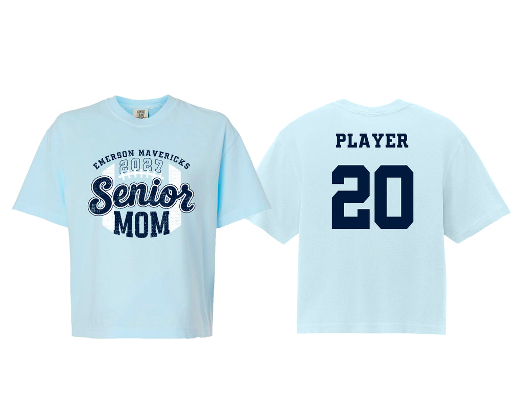 Emerson Football Senior Mom Comfort Colors Chambray Boxy Cropped Tee with Personalization