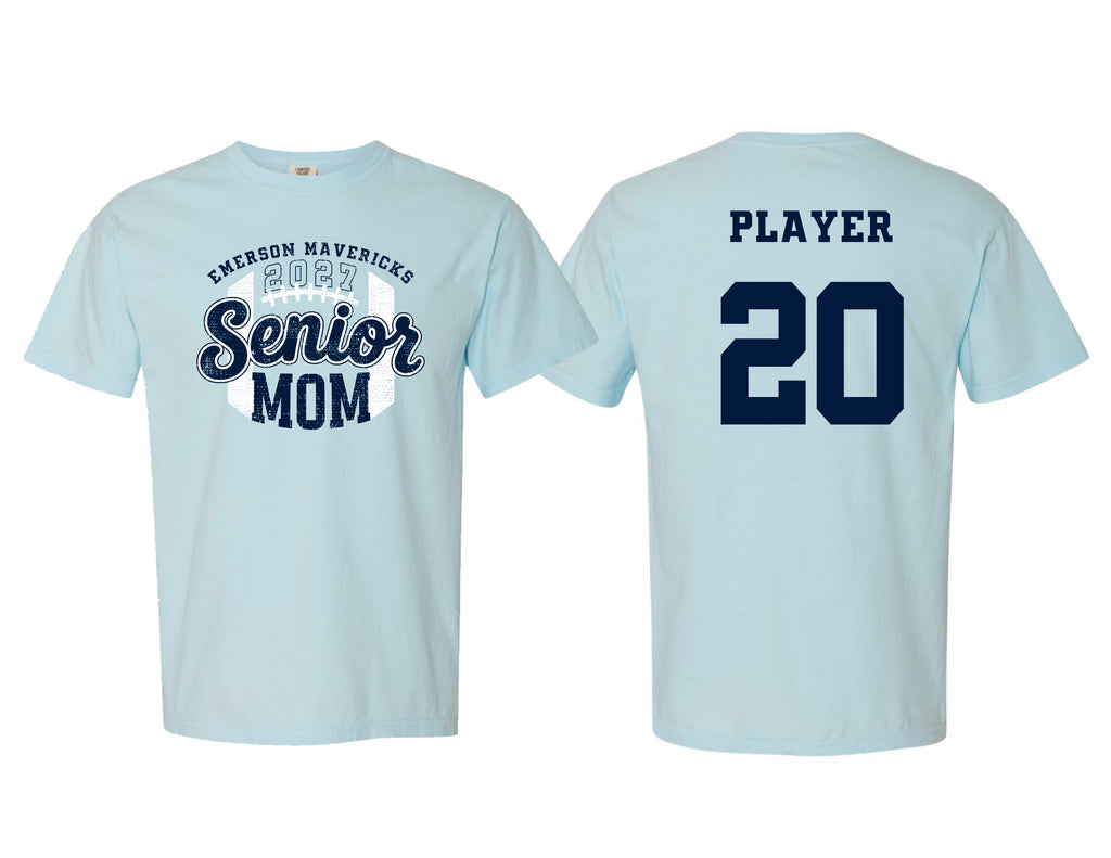 Emerson Football Senior Mom Comfort Colors Chambray Tee with Personalization
