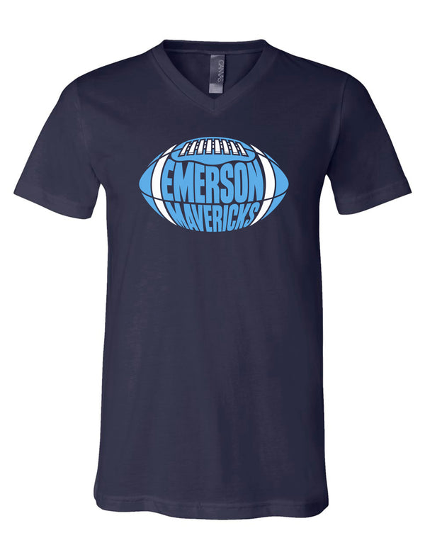 Emerson Football Shape Navy Bella Canvas V Neck