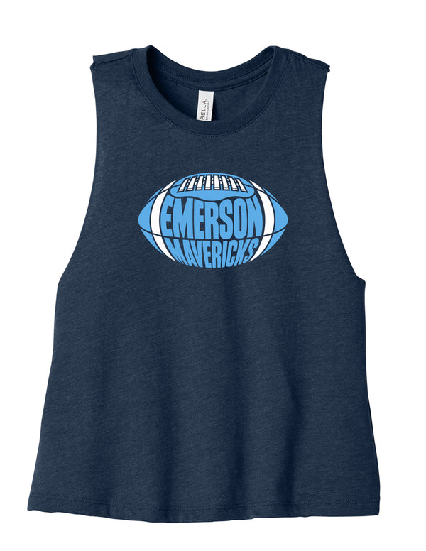 Emerson Football Shape Navy Bella Crop Racerback Tank