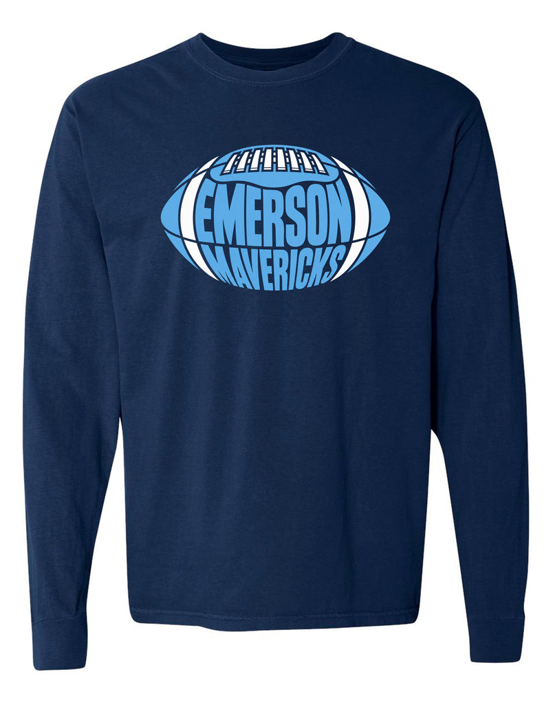 Emerson Football Shape Navy Gildan Long Sleeve Tee