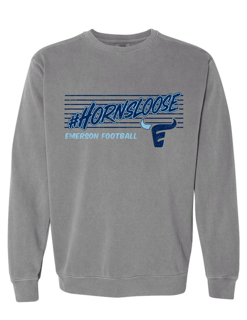 Emerson Football Horns Loose Comfort Colors Grey Crewneck